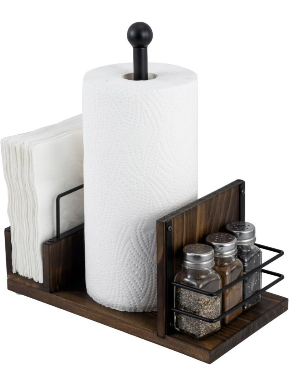 Stylish Black Metal Caddy for Paper Towels, Napkins & Condiments - Kitchen